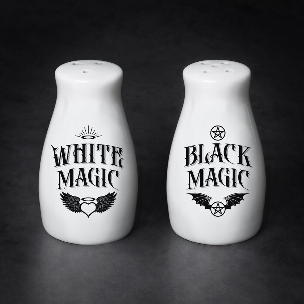 Alchemy Gothic 'White Magic / Black Magic' Bone China Salt & Pepper Shakers NEW